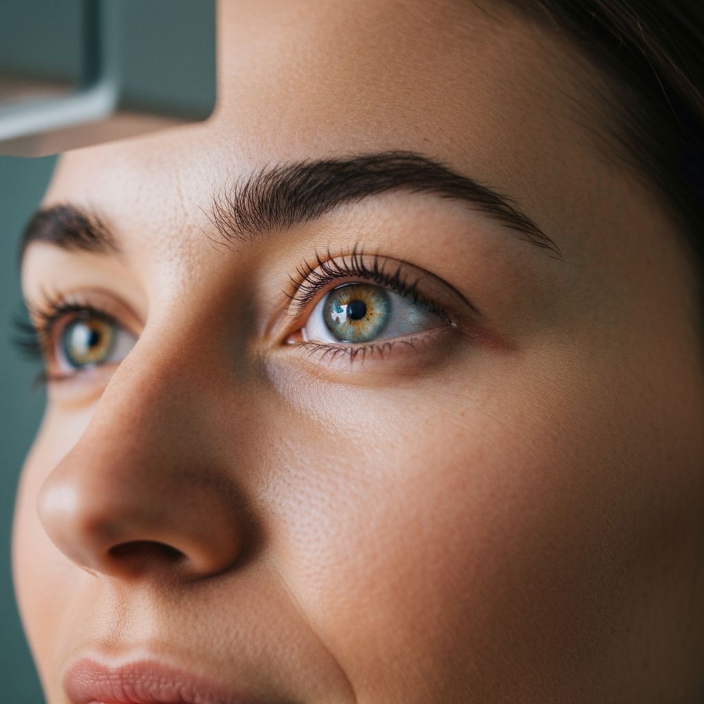 Paciente realizando exame oftalmológico